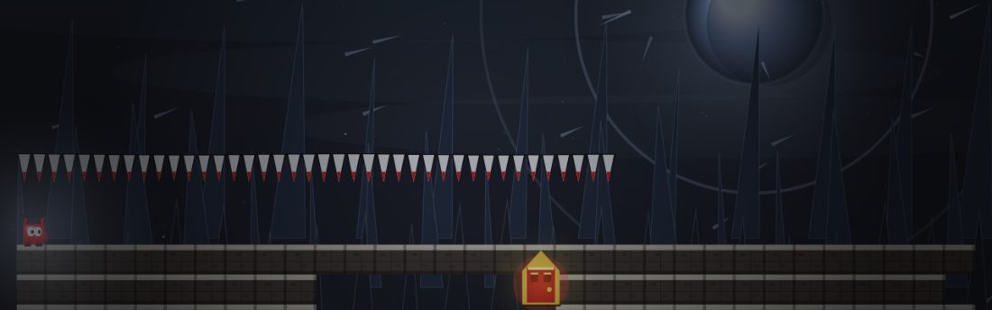 Fall In. A row of ceiling spikes, and the exit door sitting down inside a hole in the floor.