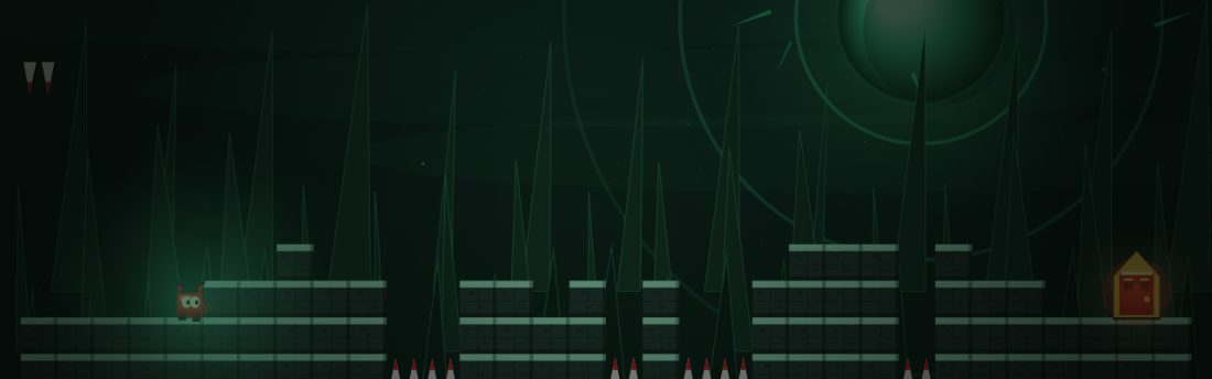 Ghostgrid. A green static sky. The floor steps up and down, with a row of spikes in the low stretch.